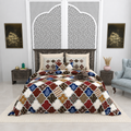 Aaramya Royal Weave Collection royal arches bedsheet with intricate patterns in rich colors, showcasing luxurious fabric and design.