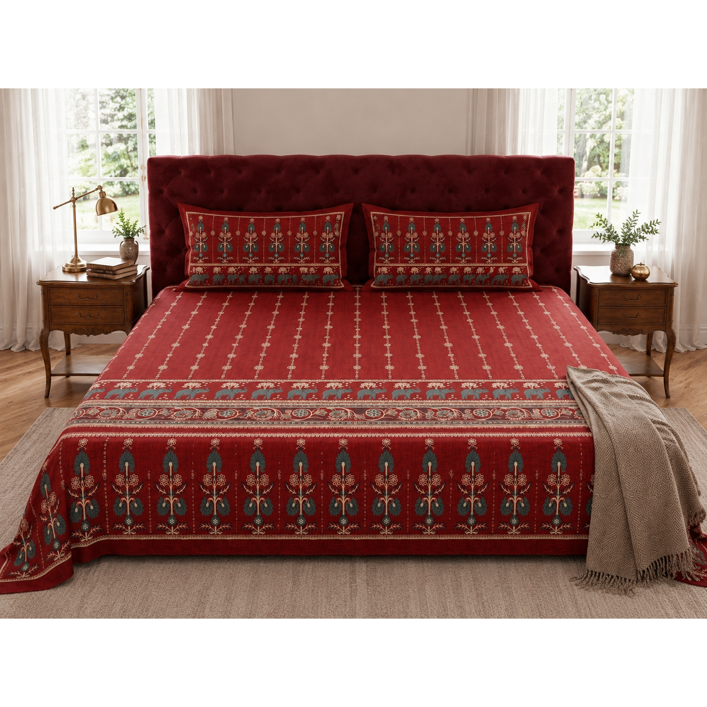 Aaramya Heritage Weave Collection royal heritage bedsheet with intricate woven patterns in rich, traditional design.