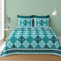 Aaramya Classics Aqua Mosaic bedsheet with intricate blue and white mosaic pattern, made of soft fabric for a stylish bedroom look.