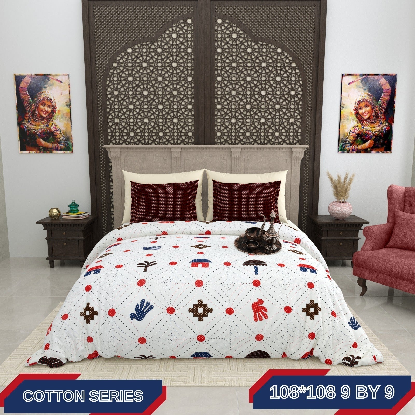 Aaramya Royal Heritage Weave bedsheet featuring vibrant folk motifs from the Aaramya Heritage Weave Collection.